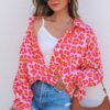 Rose Leopard Printed Button Up Loose Shirt