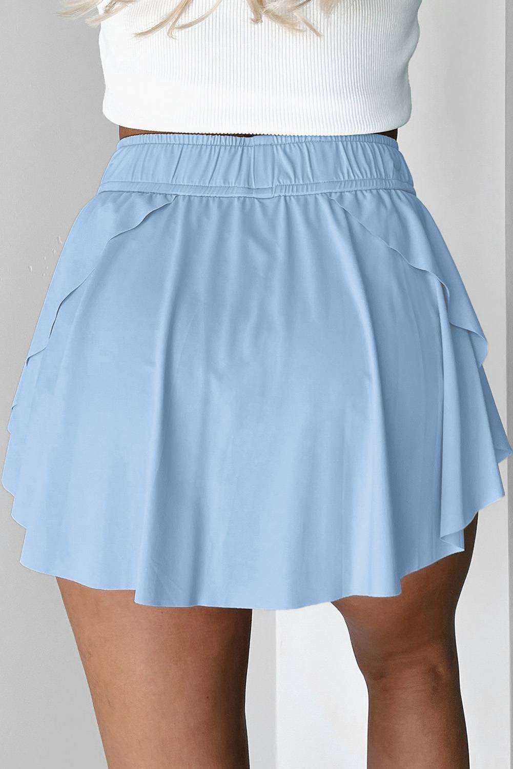 Beige Drawstring High Waist Lined Tennis Skorts - Image 14