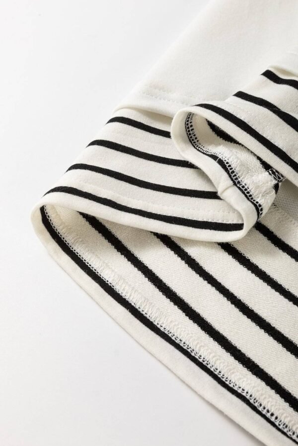 White Stripe Colorblock Sleeve Exposed Seam Fake-2-Piece Sweatshirt - Image 8