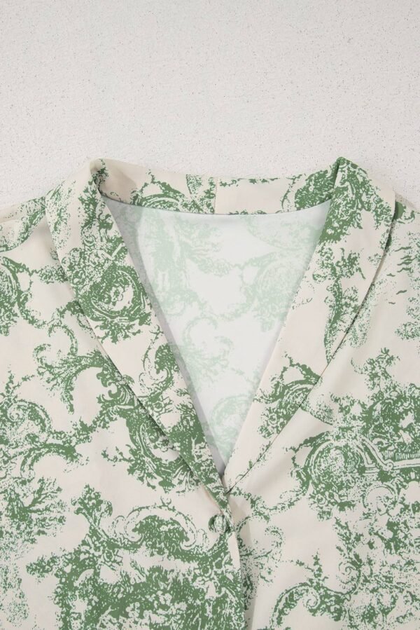 Green Landscape Print Tied 3/4 Sleeve Shirt with Sash - Image 6
