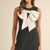 Black Contrast Bowknot Applique Crew Neck Sleeveless Mini Dress