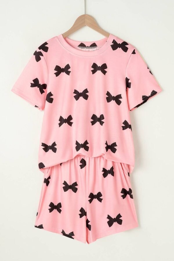 Pink Bow Printed Short 2pcs Lounge Set - Image 5