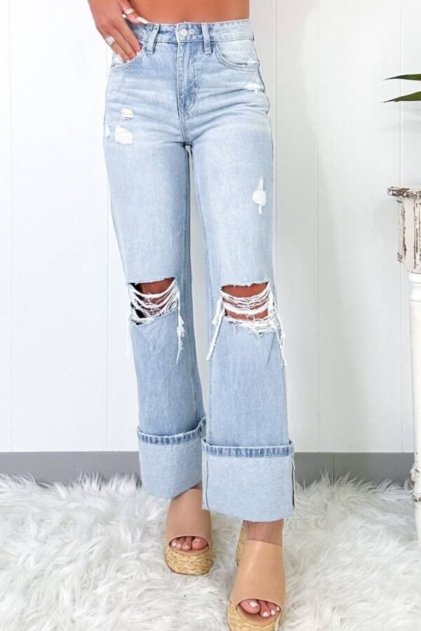 Beau Blue Light Wash Distressed Flare Jeans - Image 3