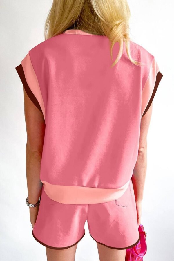 Blue Contrast Trim Cap Sleeve Tee Shorts Set - Image 8