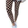 Khaki Checkered Pattern High Waist Skinny Leggings