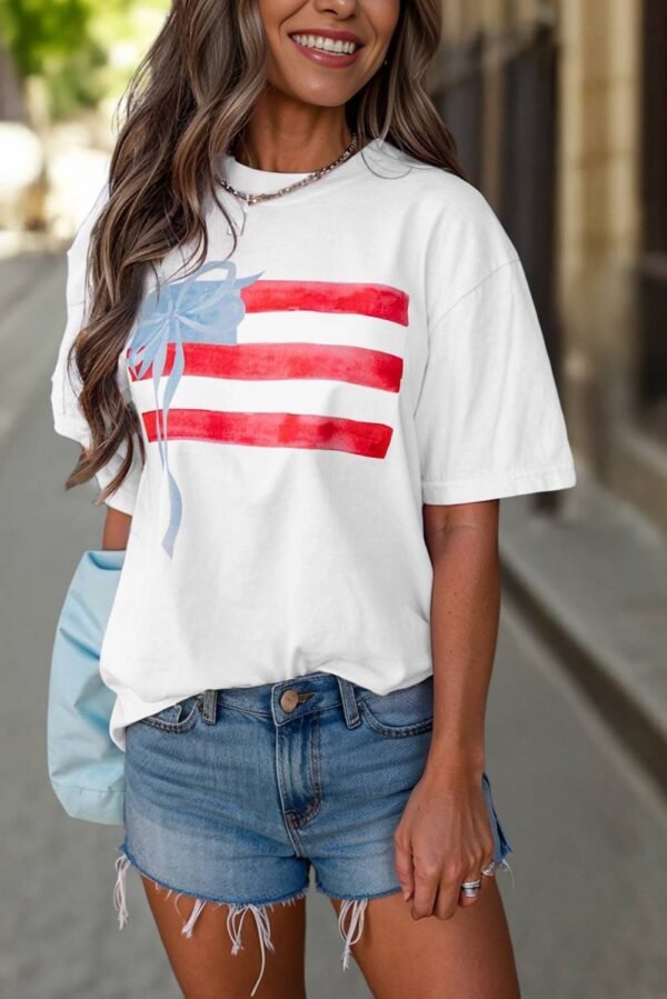 White Flag Bow Graphic Crewneck Tee - Image 3