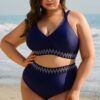 69751112-9b8d6950427e8887.jpg Navy Blue Embroidered Trim Wrap Tie Knot Plus Size High Waisted Bikini