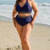 69751118-9ba6c78250a016d1.jpg Navy Blue Embroidered Trim Wrap Tie Knot Plus Size High Waisted Bikini