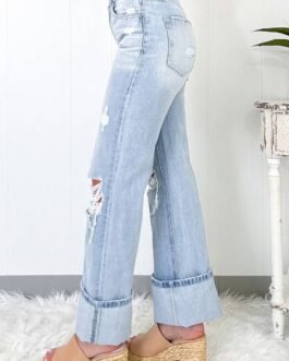 Beau Blue Light Wash Distressed Flare Jeans