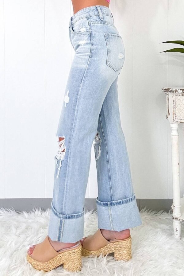Beau Blue Light Wash Distressed Flare Jeans - Image 2