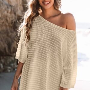 Apricot Textured Knit Drop Shoulder Short Sleeve Sweater