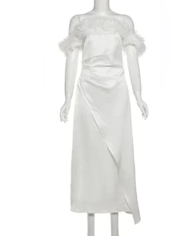 Strapless Woolen Edge Solid Colour Ladies Dress