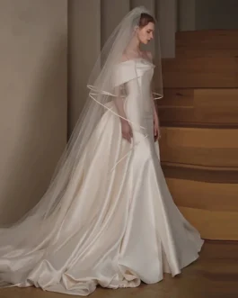 Satin Strapless Mermaid Wedding Dress Couture Tailed Dress