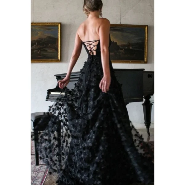 Mesh 3D Flower Tie Sexy Elegant Women's Banquet Dresses - Image 6