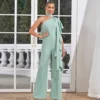 Halter Slim Short-sleeved Off-the-shoulder Irregular Casual Long Straight Jumpsuit