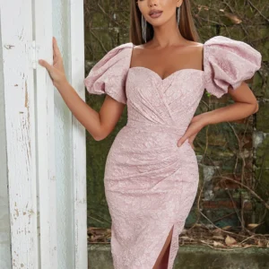 Pink Jacquard Elegant Dresses For Women