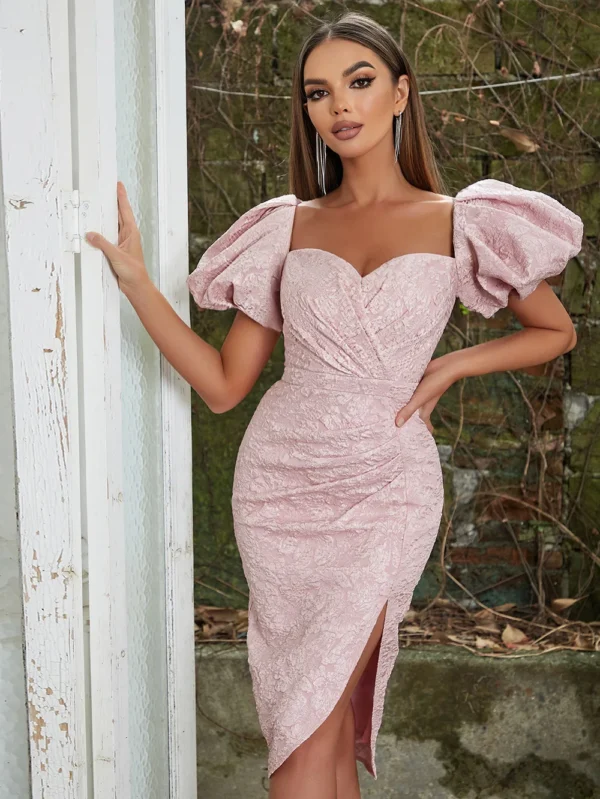 Pink Jacquard Elegant Dresses For Women