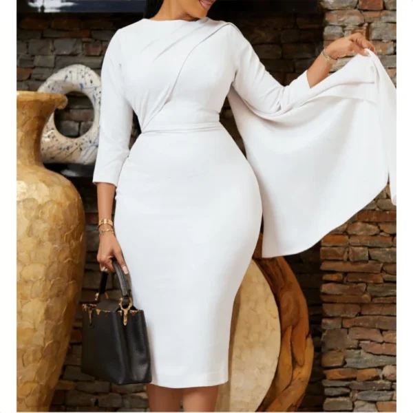 Slim Fit Pencil Dress Solid Color Sashes Midi Dress - Image 5