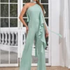 Halter Slim Short-sleeved Off-the-shoulder Irregular Casual Long Straight Jumpsuit