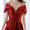 Red One Shoulder Strap Sexy Fluffy Satin Temperament Bridal Wedding Dress