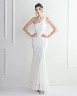 Thin Toast New Bead Mesh Process Bead Party Evening Dress