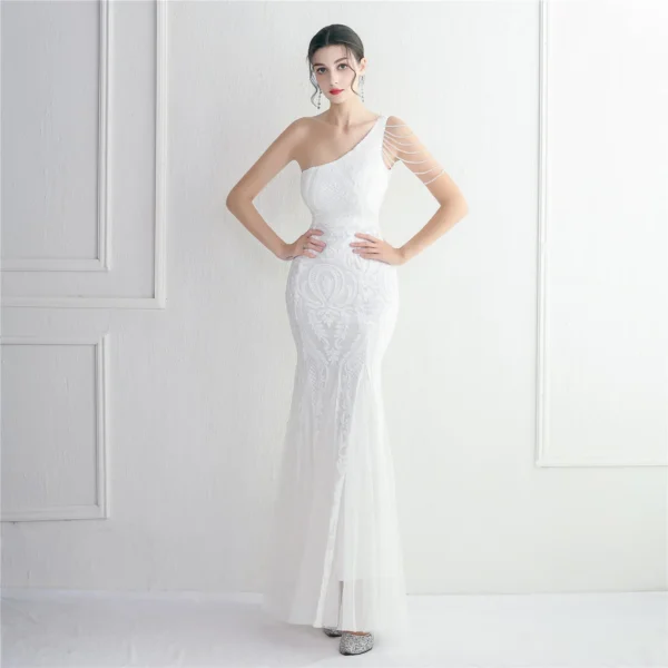 Thin Toast New Bead Mesh Process Bead Party Evening Dress