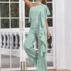 Halter Slim Short-sleeved Off-the-shoulder Irregular Casual Long Straight Jumpsuit