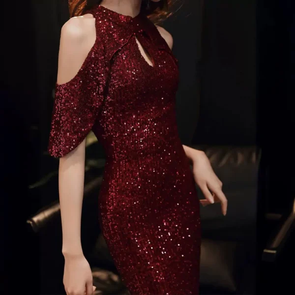 V-neck Heavy Sequin Texture Fishtail Sexy Hot Selling Evening Dress
