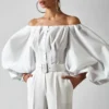 Long Sleeve Bubble Lantern Sleeve Strapless Waisted Women's Shirt