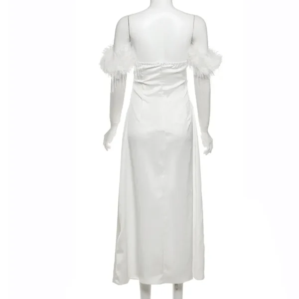 Strapless Woolen Edge Solid Colour Ladies Dress - Image 4