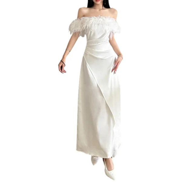 Strapless Woolen Edge Solid Colour Ladies Dress - Image 5