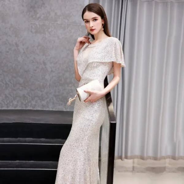 Silver Sequined Banquet  Dress