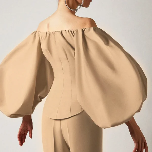 Long Sleeve Bubble Lantern Sleeve Strapless Waisted Women's Shirt - Image 5