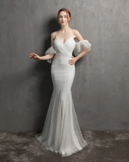 Polyester Thread Fringe Bead Fishtail Banquet Elegant Party Dress