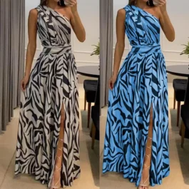 Sleeveless Slit Backless Nipped Waist Long Skirt Party Evening Dresses