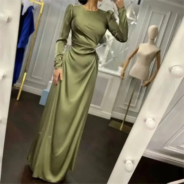 Drawstring Waist Slim Irregular Slit Solid Color Long Sleeve Elegant Dresses - Image 2