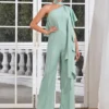 Halter Slim Short-sleeved Off-the-shoulder Irregular Casual Long Straight Jumpsuit