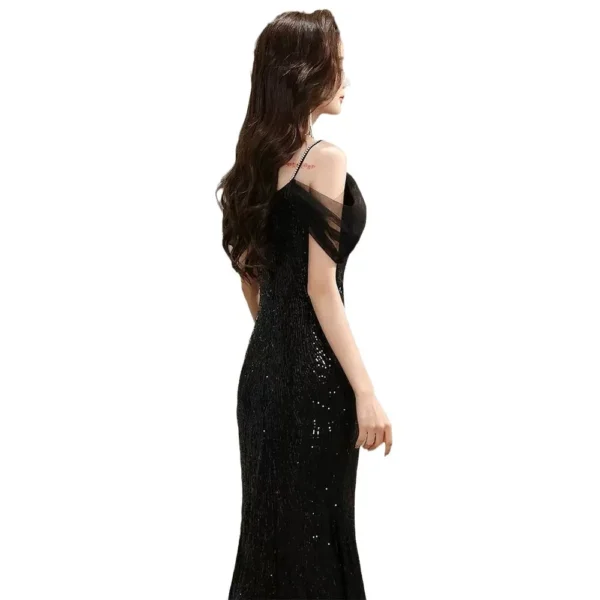 Luxury Niche High-end Slit Sling Black Dress - Image 3