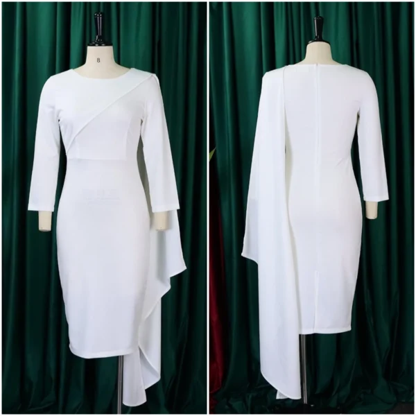 Slim Fit Pencil Dress Solid Color Sashes Midi Dress - Image 2