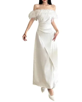 Strapless Woolen Edge Solid Colour Ladies Dress