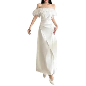 Strapless Woolen Edge Solid Colour Ladies Dress