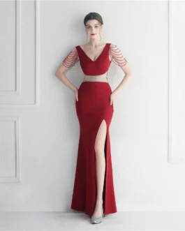 Hot Nail Beads Star Host Dinner Wedding Long Evening Dress