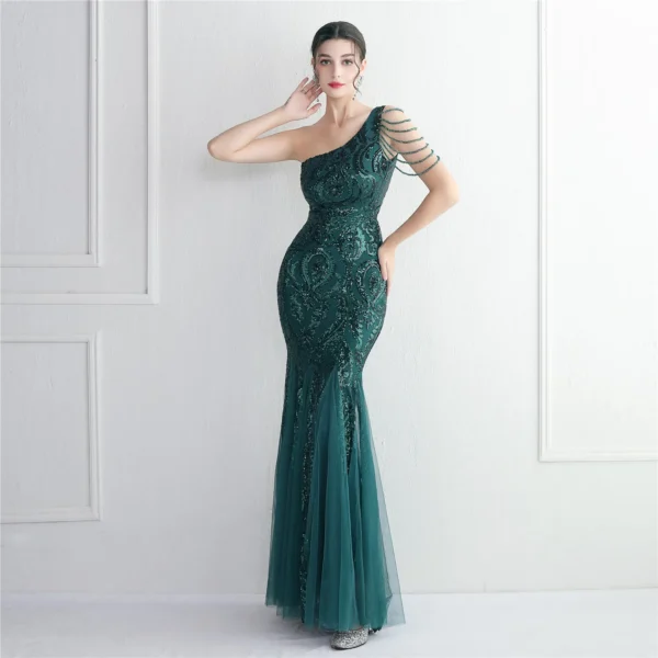 Thin Toast New Bead Mesh Process Bead Party Evening Dress - Image 3