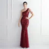 Thin Toast New Bead Mesh Process Bead Party Evening Dress