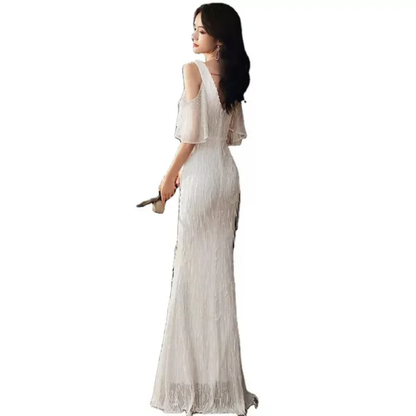White Engagement Temperament Sweet Fishtail Evening Dress - Image 4