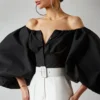Long Sleeve Bubble Lantern Sleeve Strapless Waisted Women's Shirt
