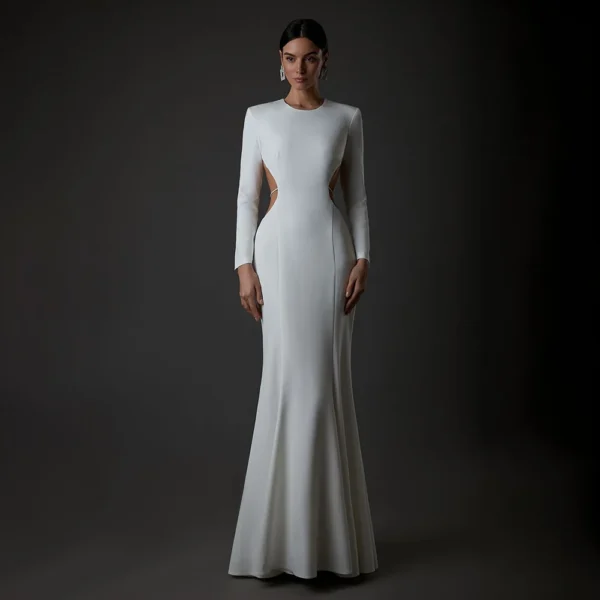 Hottest Long Sleeve Elegant Fishtail Stretch Hollow Dress With Diamonds Chain - Image 6