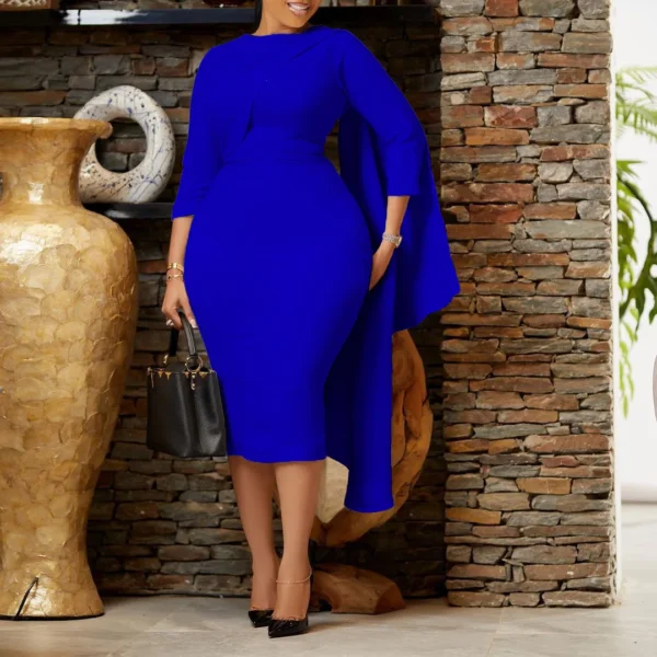 Slim Fit Pencil Dress Solid Color Sashes Midi Dress - Image 4