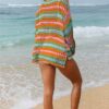 Carrot Multi Stripe Open Knit Sweater Beach Cover Up