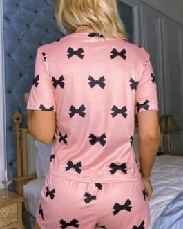 Pink Bow Printed Short 2pcs Lounge Set